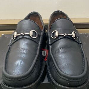 Men's GUCCI 'Horsebit' Black Leather Loafers Size US 10